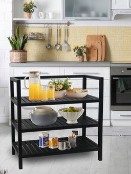 Metalsmith - 4 Shelves Kitchen Rack Mango Wood 4 Tier Organizer For Kitchen, Multipurpose Racks