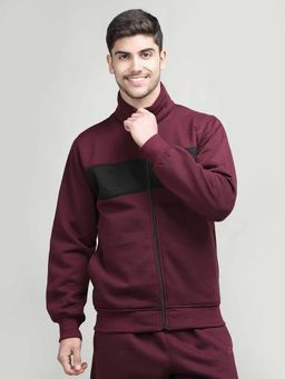 CHKOKKO - Men Wine Winter Sports Zipper Stylish Jacket