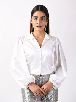 Attic Salt - Shine-on White Satin Blouse