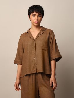 ONLY - Brown Linen Comfortable Fit Shirt