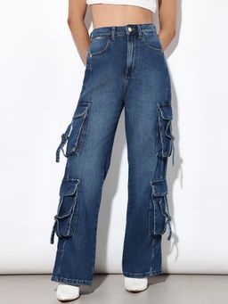 ONLY - Dark Blue High Rise Cargo Jeans