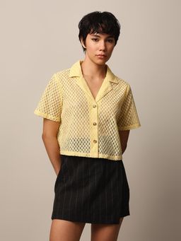 ONLY - Yellow Self Design Shirt