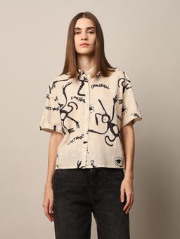 ONLY - Beige Printed Cotton Shirt