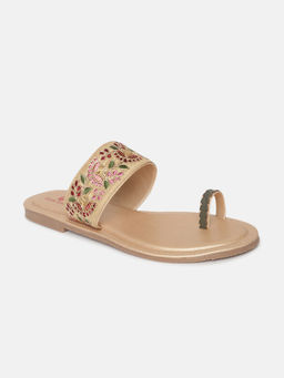 Marc Loire - Women Gold Embroidered Casual Toe-ring Flats