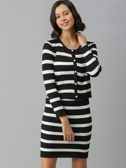 SHOWOFF - Women Striped Black Bodycon Dress (Set of 2)