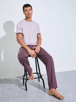 Styli - Mens Purple Solid Relaxed Fit T-Shirt with Pyjama