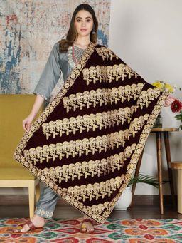 Moda Chales - Wine Embroidered Velvet Shawl
