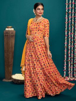 Gajra Gang - Bandhej Multi Colour Crop Top With Skirt & Dupatta GGLEH03 (Set of 3)