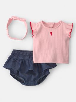 Carter's - Baby Girl Pink Chambray Top & Shorts with Hairband