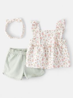 Carter's - Baby Girl White Top & Shorts with Hairband