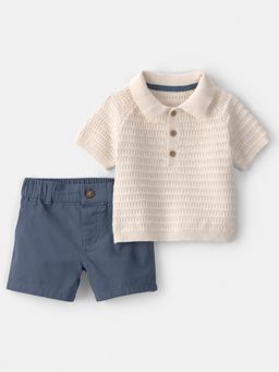 Carter's - Baby Boy Beige Collared Polo T-shirt & Shorts