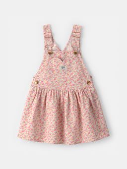 Oshkosh B'gosh - Girls Pink Floral Heart Pocket Dungaree