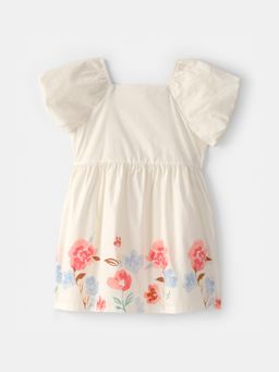 Carter's - Girls Ivory Floral Puff Sleeve Dress
