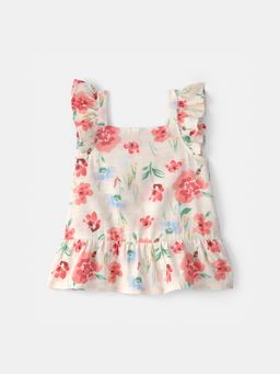 Carter's - Girls Beige Floral Peplum Top