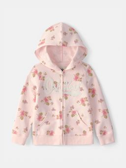 Oshkosh B'gosh - Girls Pink Floral Oshkosh Logo Zip-Up Hoodie