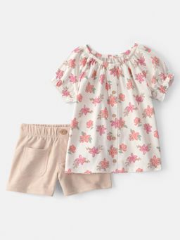 Carter's - Girls White Floral Top & Shorts