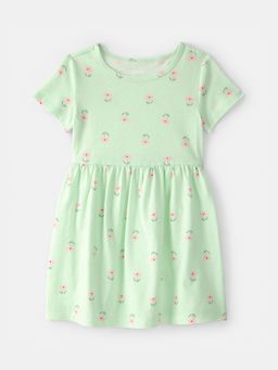 Carter's - Girls Green Printed Knit Dress