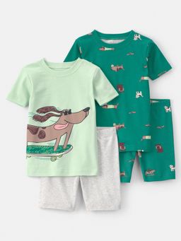 Carter's - Boys Multi-Color Cotton Skate Board Dogs T-shirts & Shorts (Pack of 2)