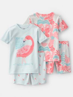 Carter's - Girls Multi-Color Cotton Flamingo T-shirts & Shorts (Pack of 2)