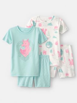 Carter's - Girls Multi-Color Fairytale Unicorn Cotton T-shirts & Shorts (Pack of 2)