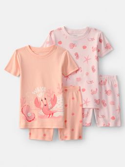 Carter's - Girls Multi-Color Seashells Cotton T-shirts & Shorts (Pack of 2)