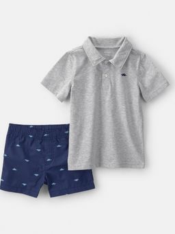 Carter's - Boys Grey Dinosaur Polo T-shirt & Shorts