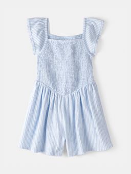 Oshkosh B'gosh - Girls Blue Striped Smocked Playsuit