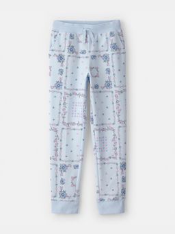 Oshkosh B'gosh - Girls Blue Floral Drawstring Knit Joggers