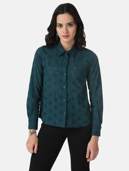 Kazo - Teal Schiffli Embellished Shirt