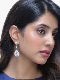 Yellow Chimes - Silver-Toned Contemporary Stone Studded Drop Earrings