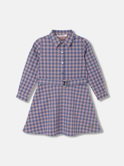 ELLE - Girls Checked Shirt Collar Full Sleeves Dress
