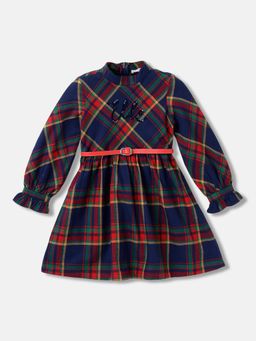 ELLE - Girls Checked Band Collar Full Sleeves Dress