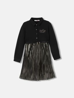 ELLE - Girls Solid Shirt Collar Full Sleeves Dress