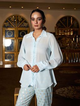 UNDYED - Blue Georgette Chikankari Embroidered Shirt