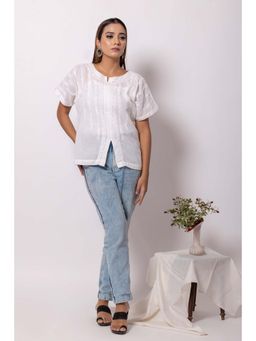 UNDYED - White Chikankari Embroidered Kimono Top