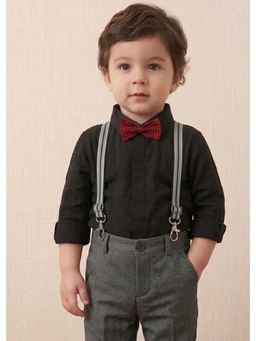 Blabber - Boys Black Polycotton Solid Shirt with Suspender and Bow