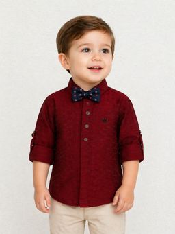 Blabber - Boys Maroon Polycotton Solid Shirt with Bow