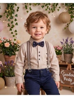 Blabber - Boys Beige Polycotton Solid Shirt with Suspender and Bow