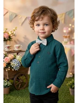 Blabber - Boys Teal Polycotton Solid Shirt with Bow