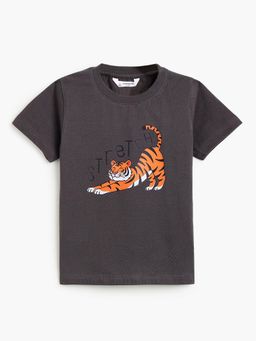 Campana - Boys Grey Cotton Printed T-Shirt