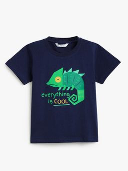 Campana - Boys Navy Blue Cotton Printed T-Shirt