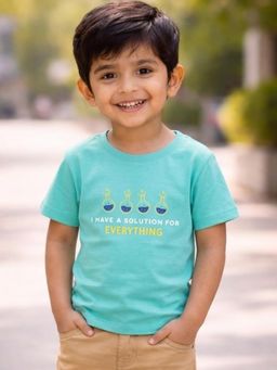 Campana - Boys Turquoise Cotton Printed T-Shirt