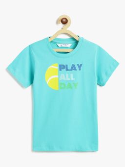 Campana - Boys Turquoise Cotton Typography T-Shirt