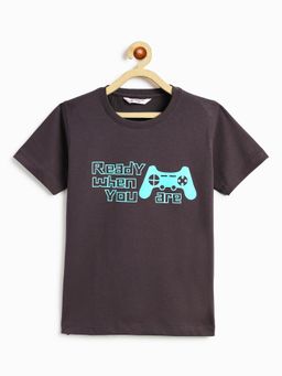 Campana - Boys Grey Cotton Printed T-Shirt
