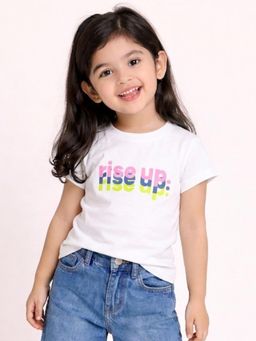 Campana - Girls White Cotton Typography T-Shirt