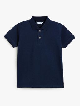 Campana - Boys Navy Blue Cotton Solid Polo T-shirt
