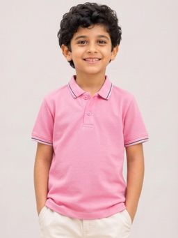 Campana - Boys Pink Cotton Solid Polo T-shirt