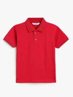 Campana - Boys Red Cotton Solid Polo T-shirt