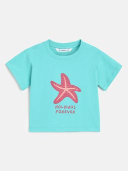 Campana - Girls Turquoise Cotton Printed T-Shirt