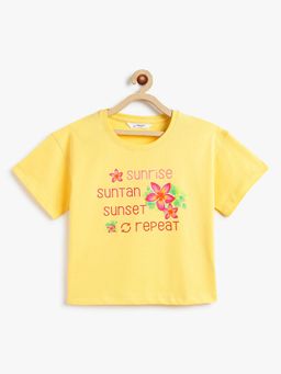 Campana - Girls Yellow Cotton Printed T-Shirt